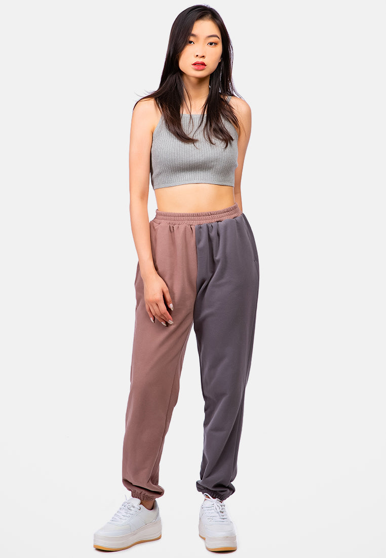 two tone jogger pants#color_mocha-charcoal