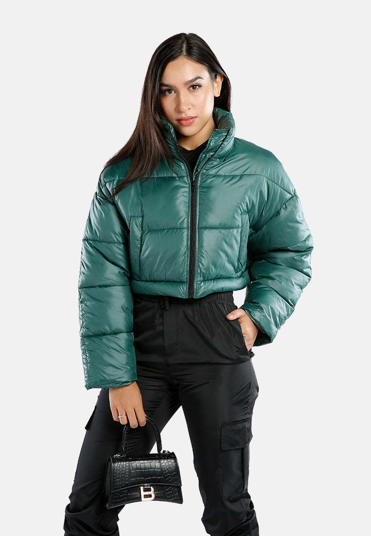 two way detachable turtleneck puffer jacket#color_forest-green