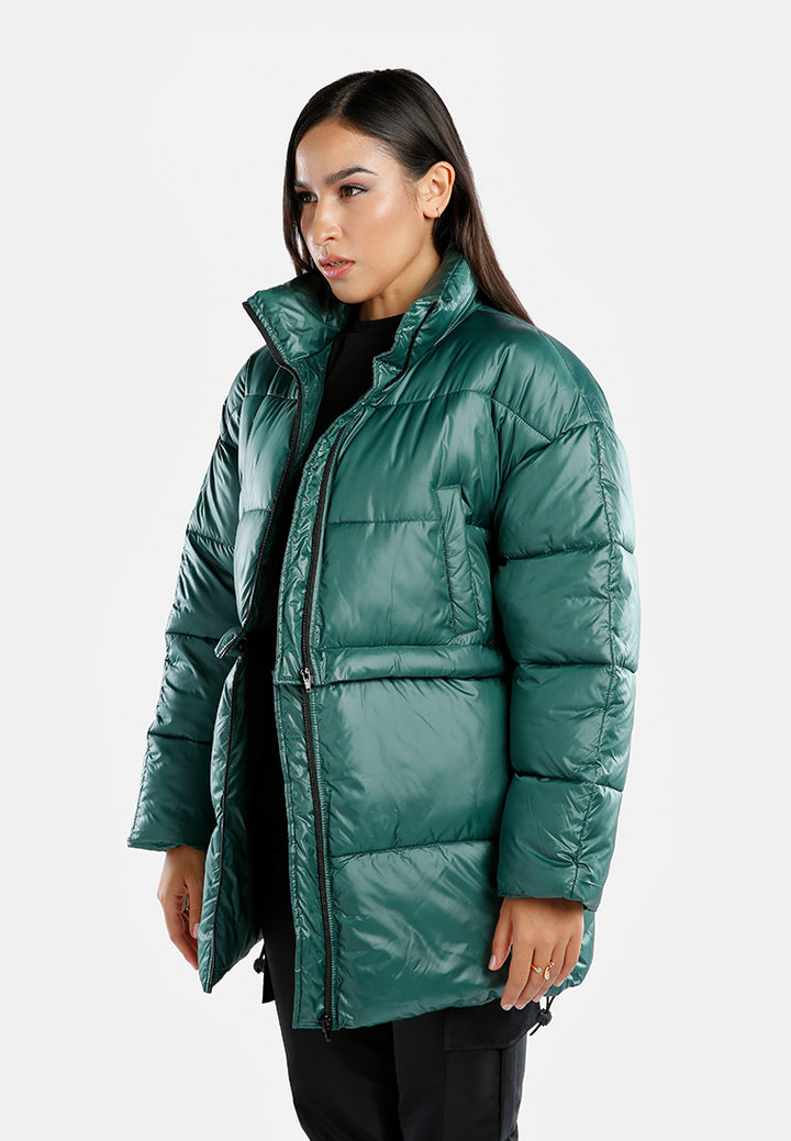 two way detachable turtleneck puffer jacket#color_forest-green