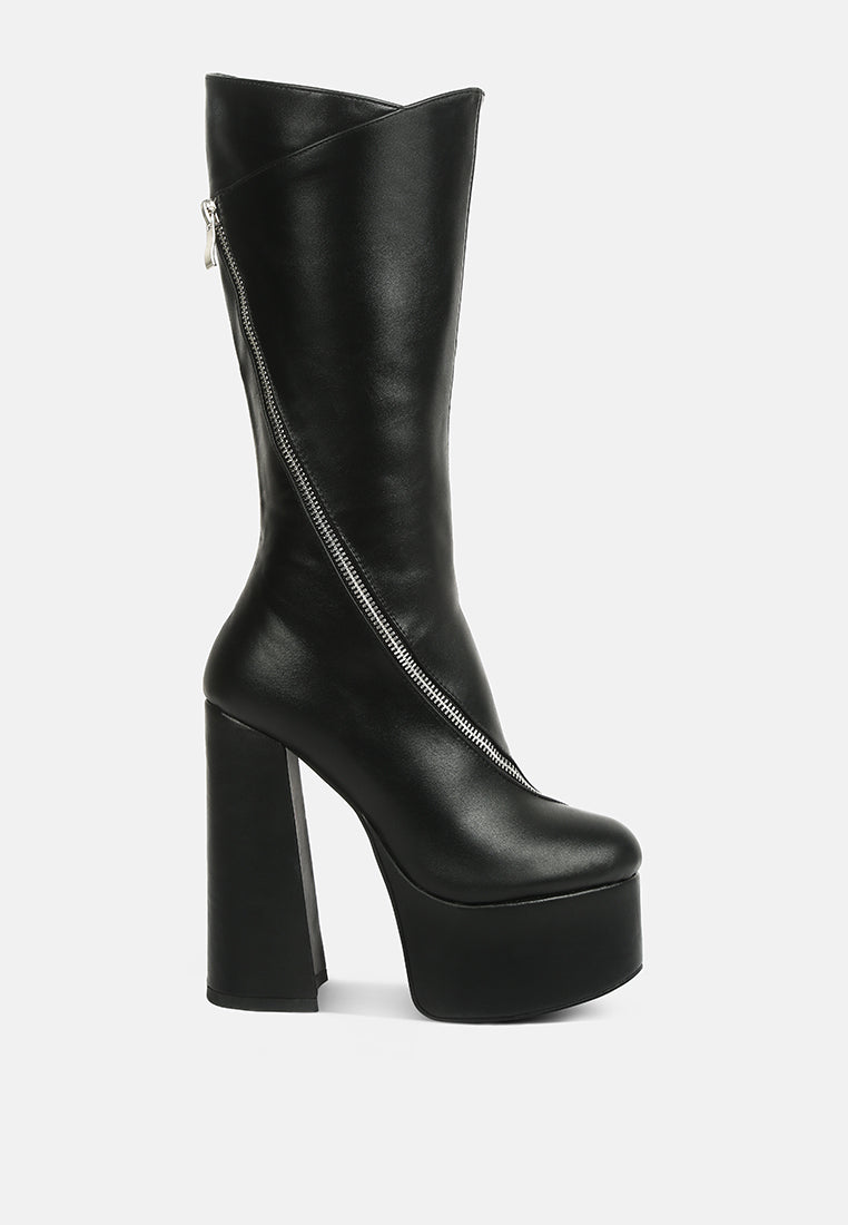 tzar faux leather high heeled platfrom calf boots#color_black