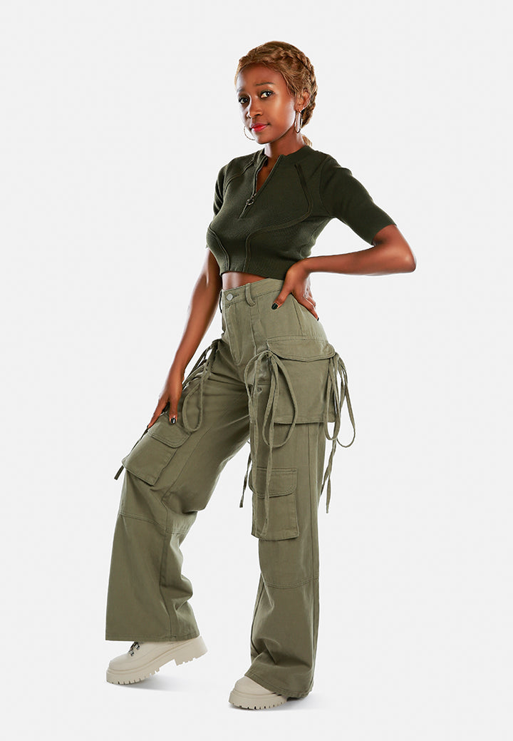 utility drawstring pocket pants by ruw#color_khaki