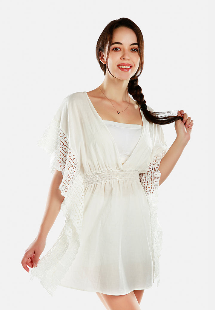 v-neck summer poncho dress#color_white