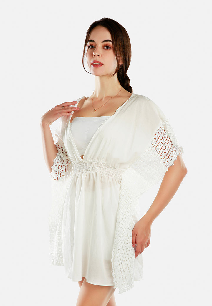 v-neck summer poncho dress#color_white