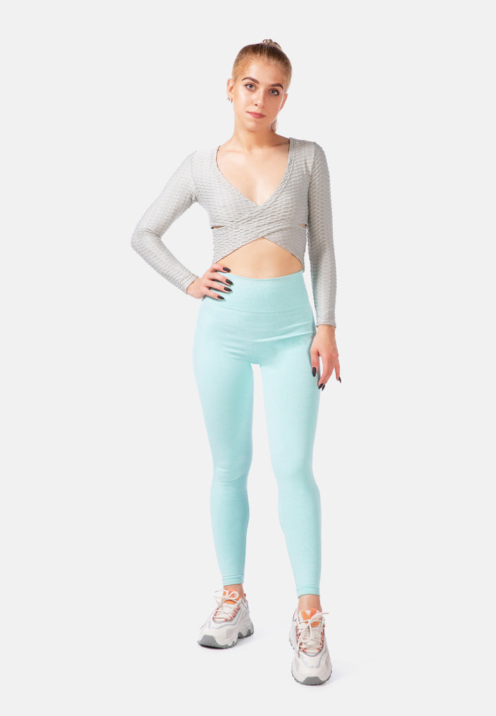 v-neck wrap yoga crop top#color_grey