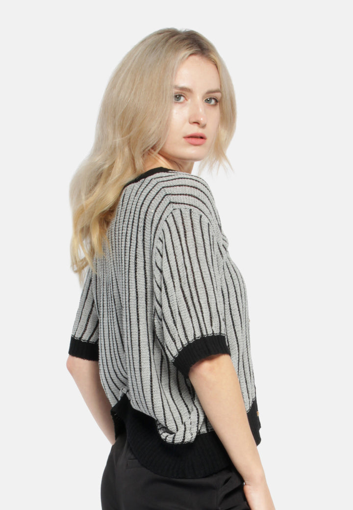 v neck cable knitted top#color_black