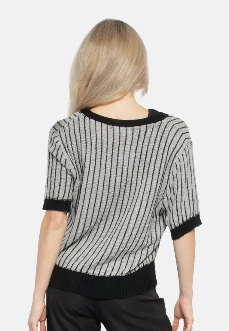 v neck cable knitted top#color_black