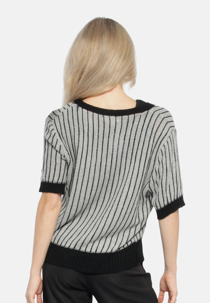 v neck cable knitted top#color_black