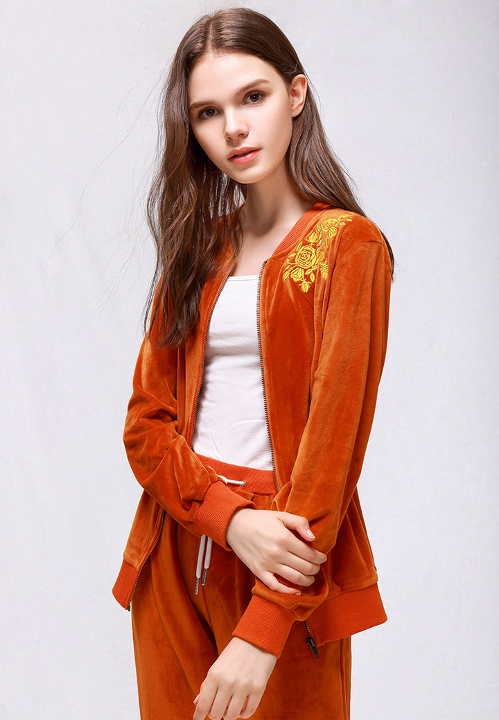 velvet embroidery jacket#color_brown