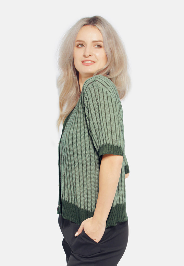 v neck cable knitted top#color_green