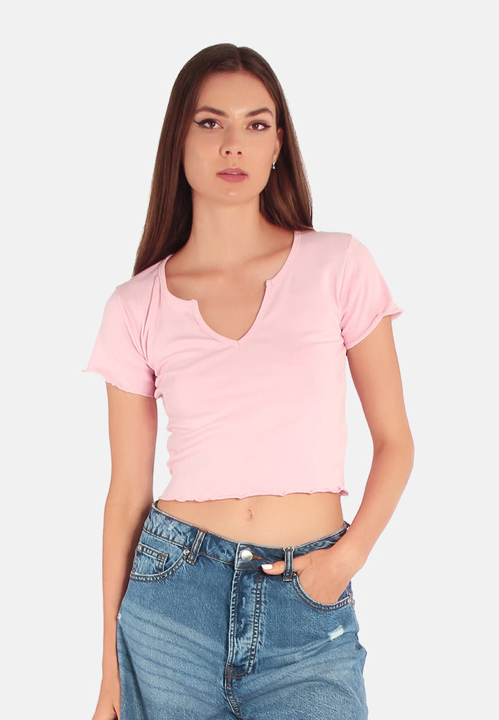 v neck rib knit top#color_pink