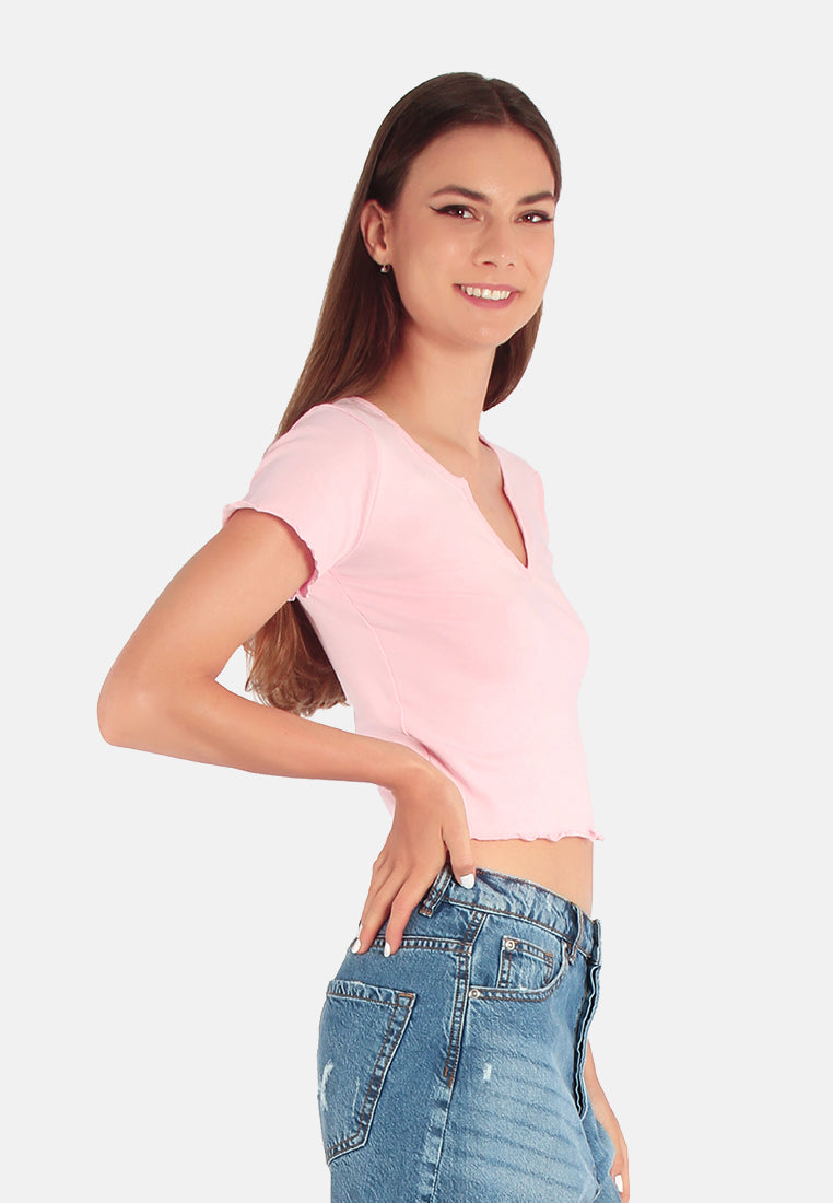 v neck rib knit top#color_pink