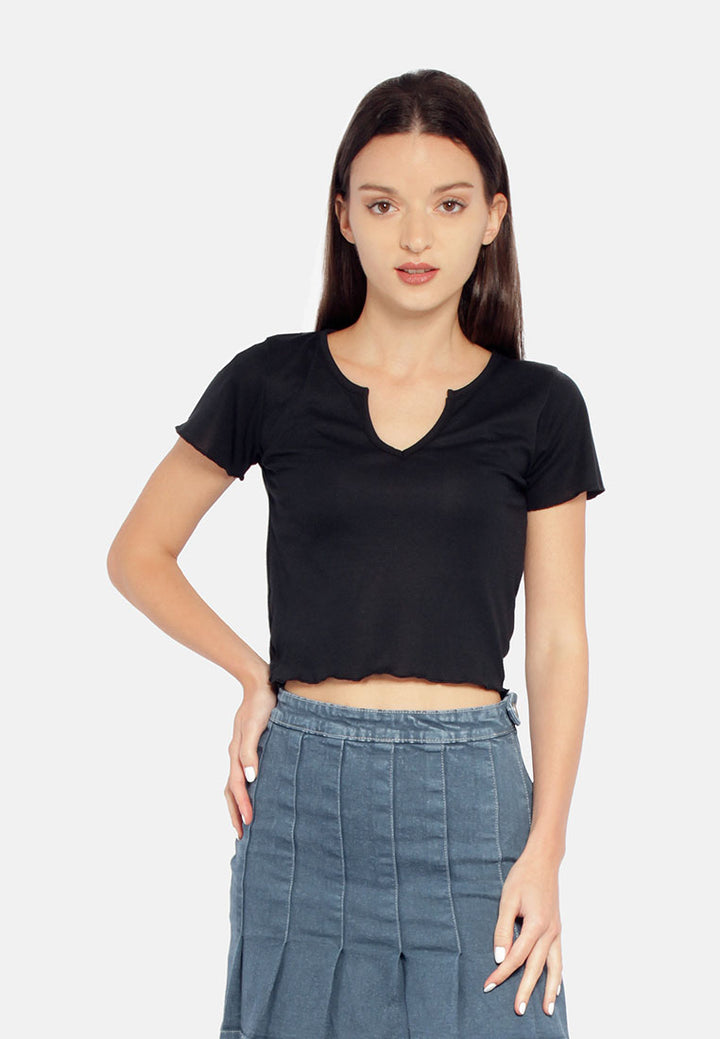 v neck rib knit top#color_black