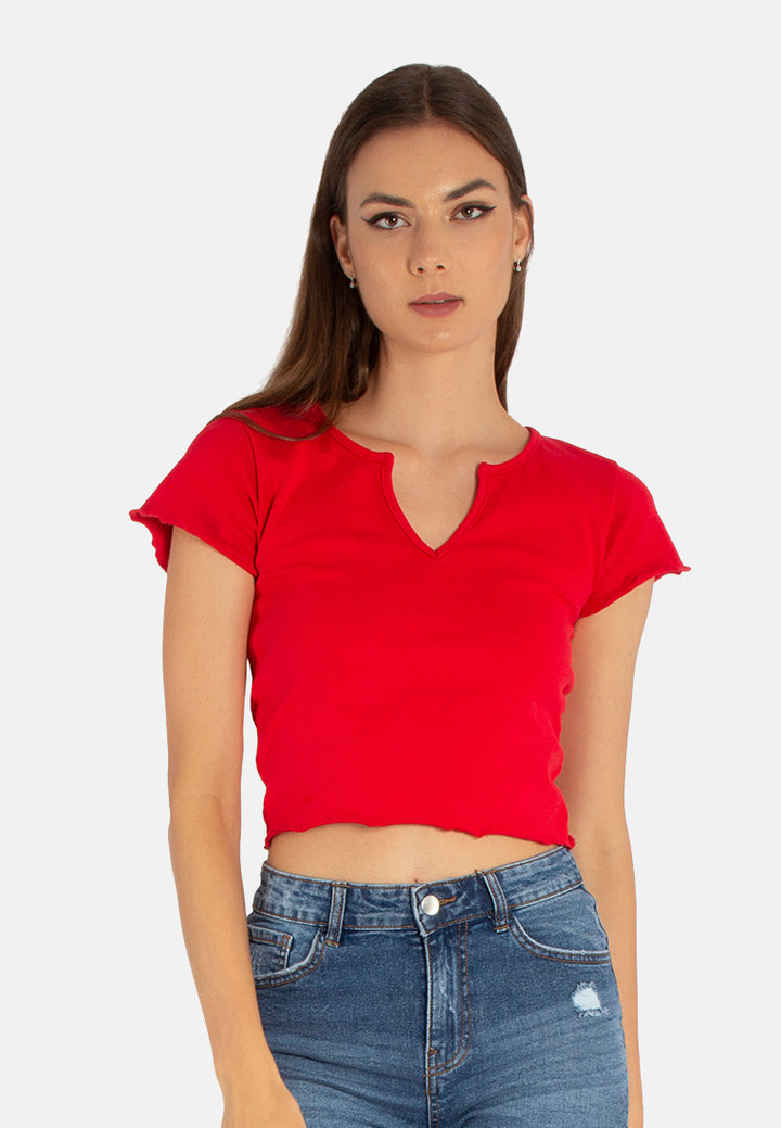 v neck rib knit top#color_red