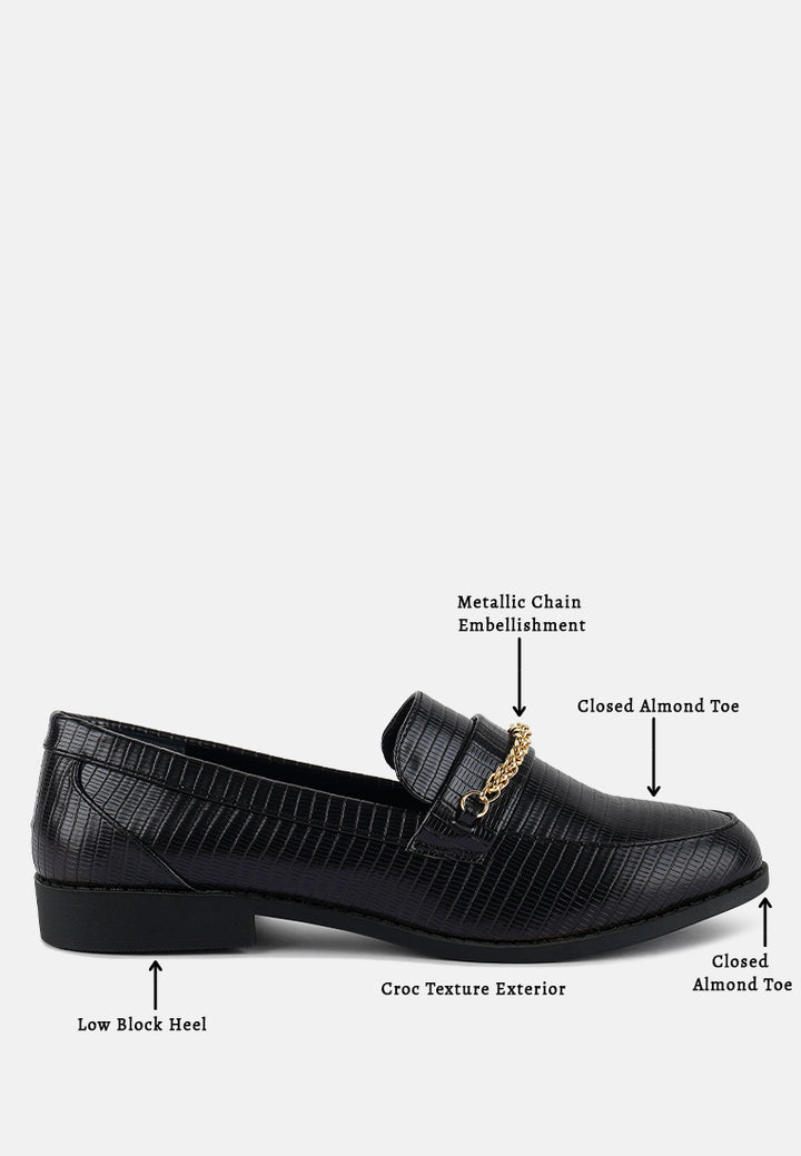 vouse low block loafers adorned with golden chain by ruw#color_black