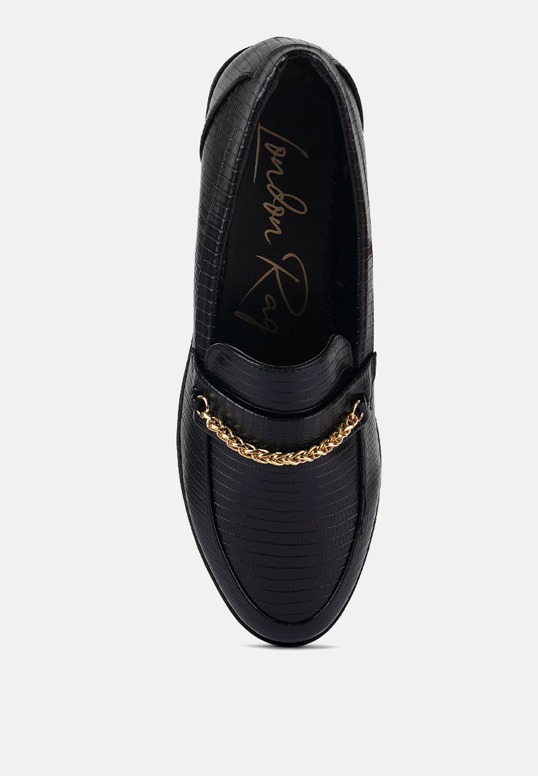 vouse low block loafers adorned with golden chain by ruw#color_black