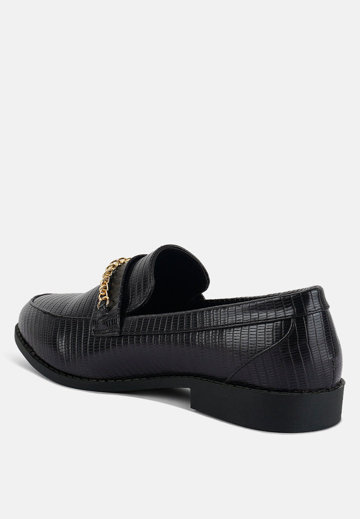 vouse low block loafers adorned with golden chain by ruw#color_black