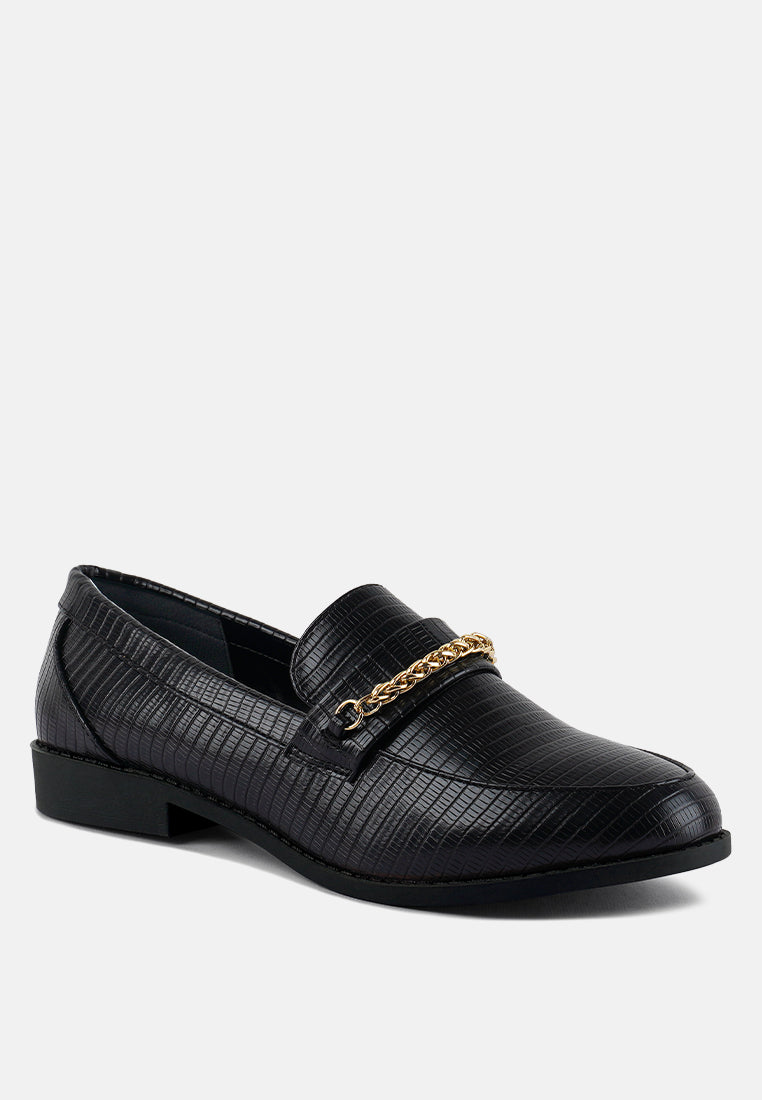 vouse low block loafers adorned with golden chain by ruw#color_black