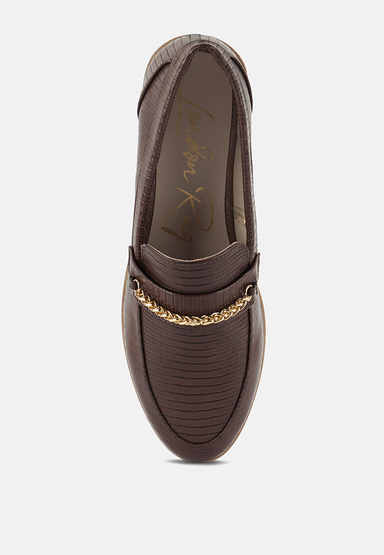 vouse low block loafers adorned with golden chain by ruw#color_brown