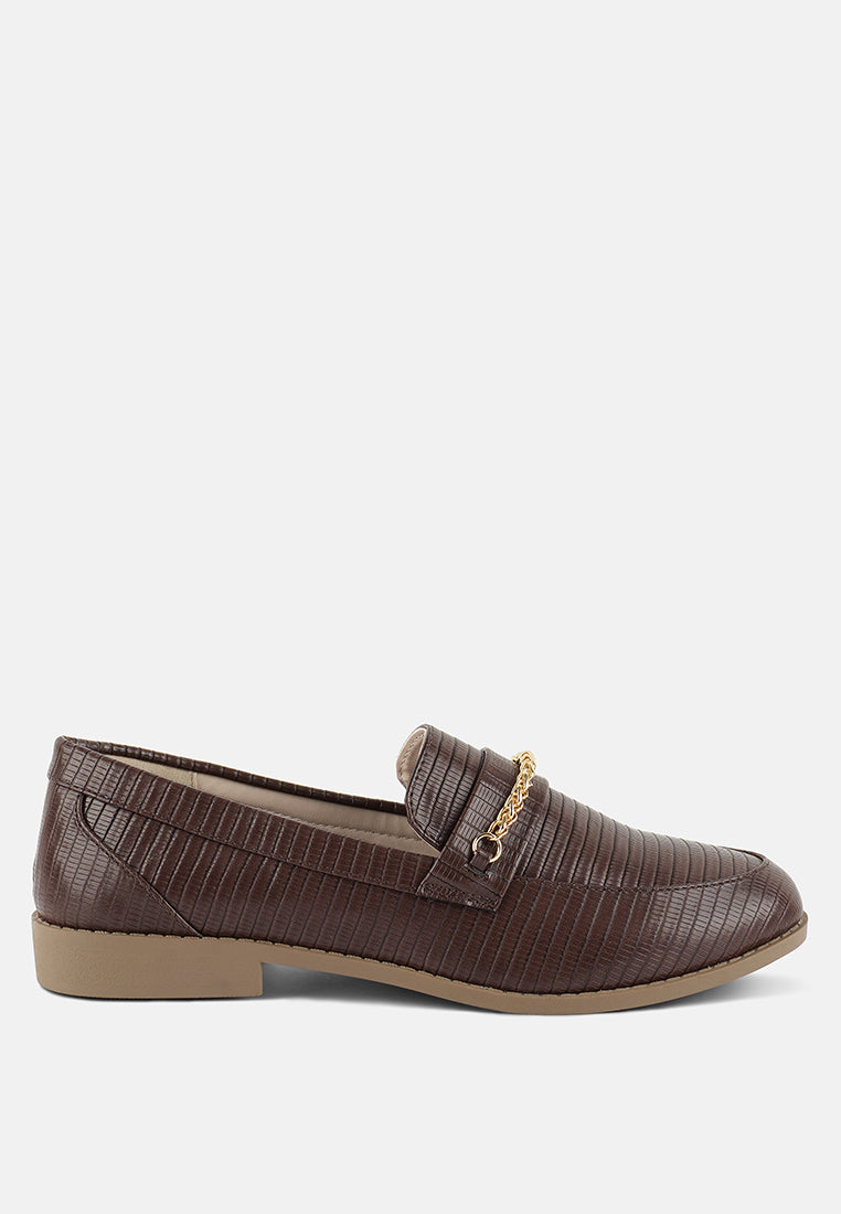 vouse low block loafers adorned with golden chain by ruw#color_brown