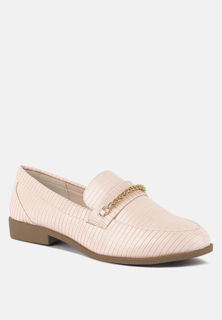 vouse low block loafers adorned with golden chain by ruw#color_nude