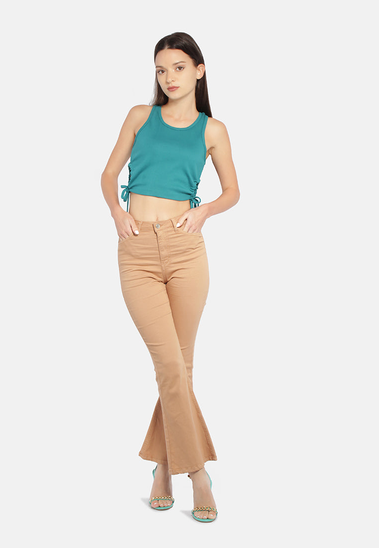 waist flared jeans#color_camel