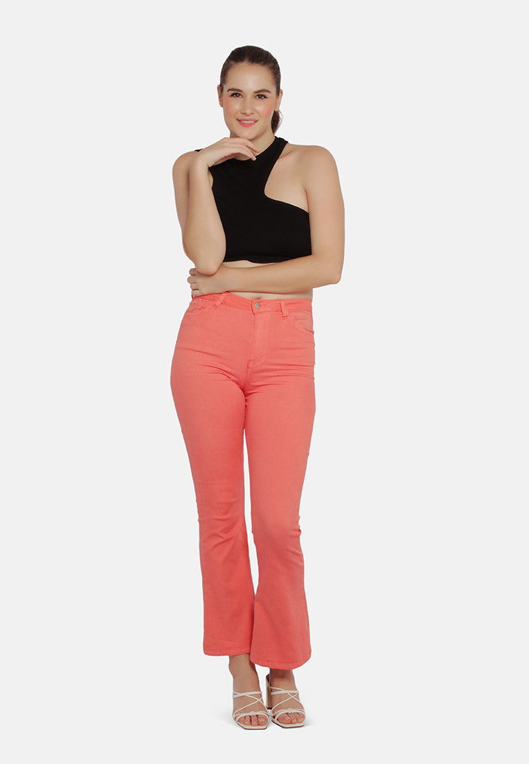 waist flared jeans#color_orange