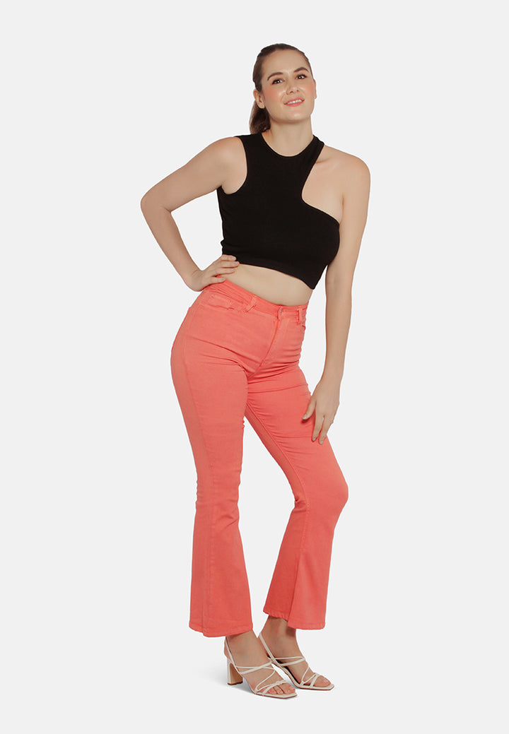 waist flared jeans#color_orange