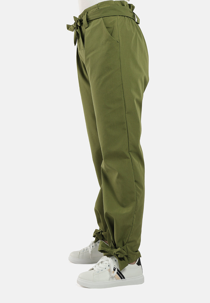 waist tie pleated trousers#color_green