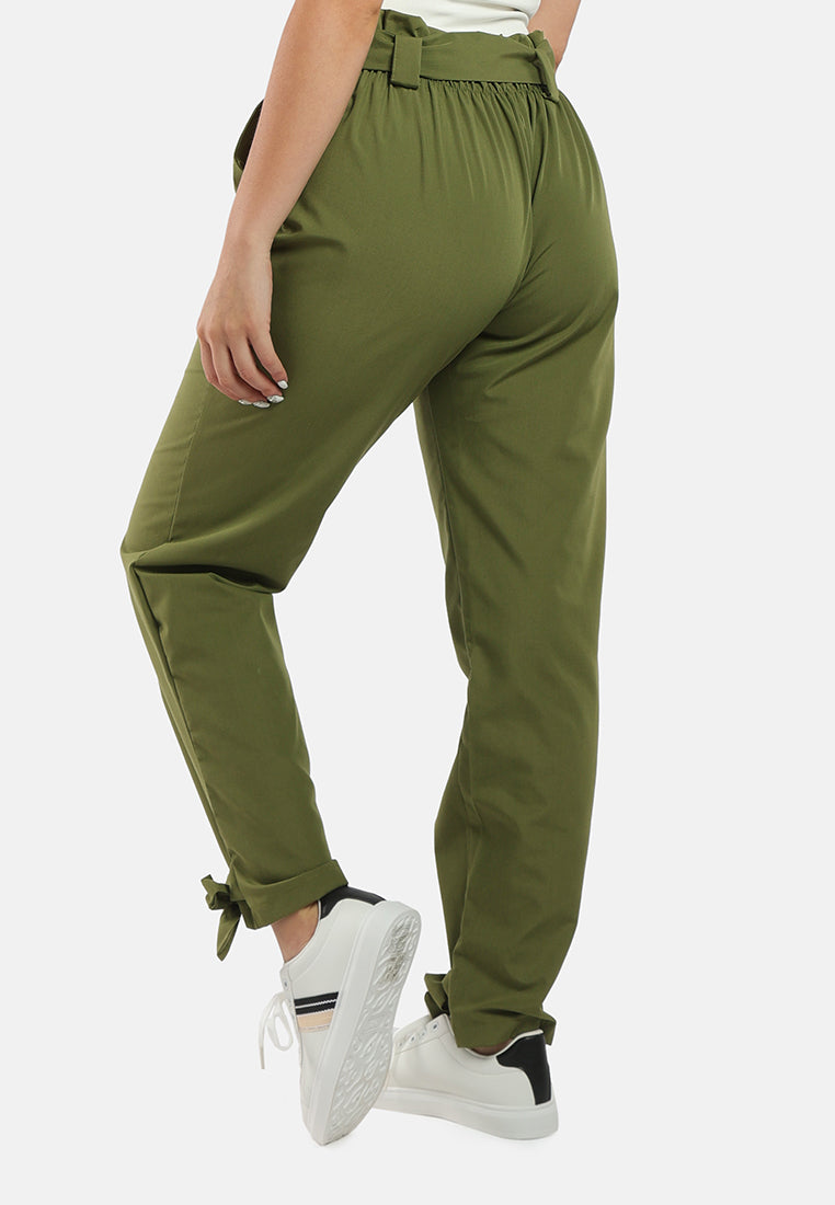 waist tie pleated trousers#color_green