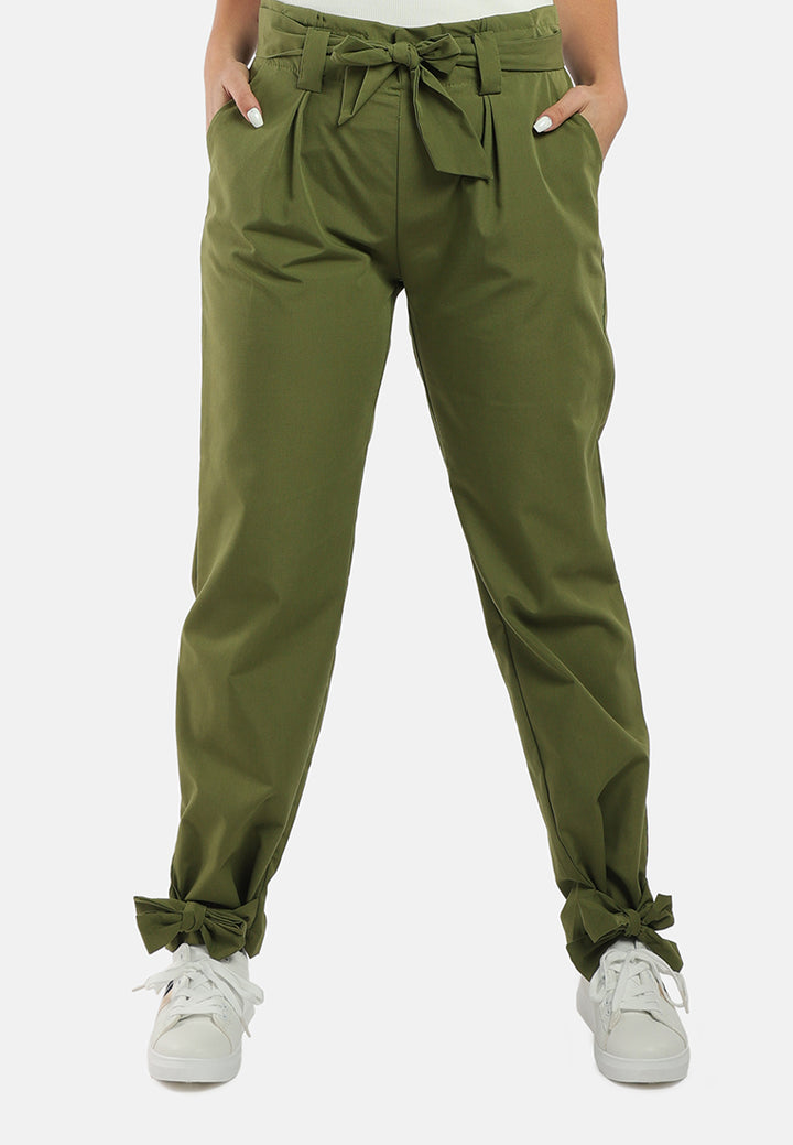 waist tie pleated trousers#color_green