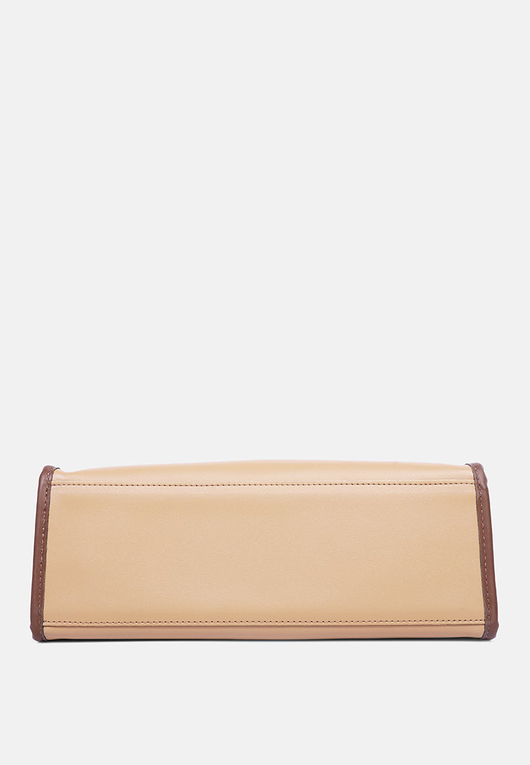 wavy patch color block tote bag#color_camel