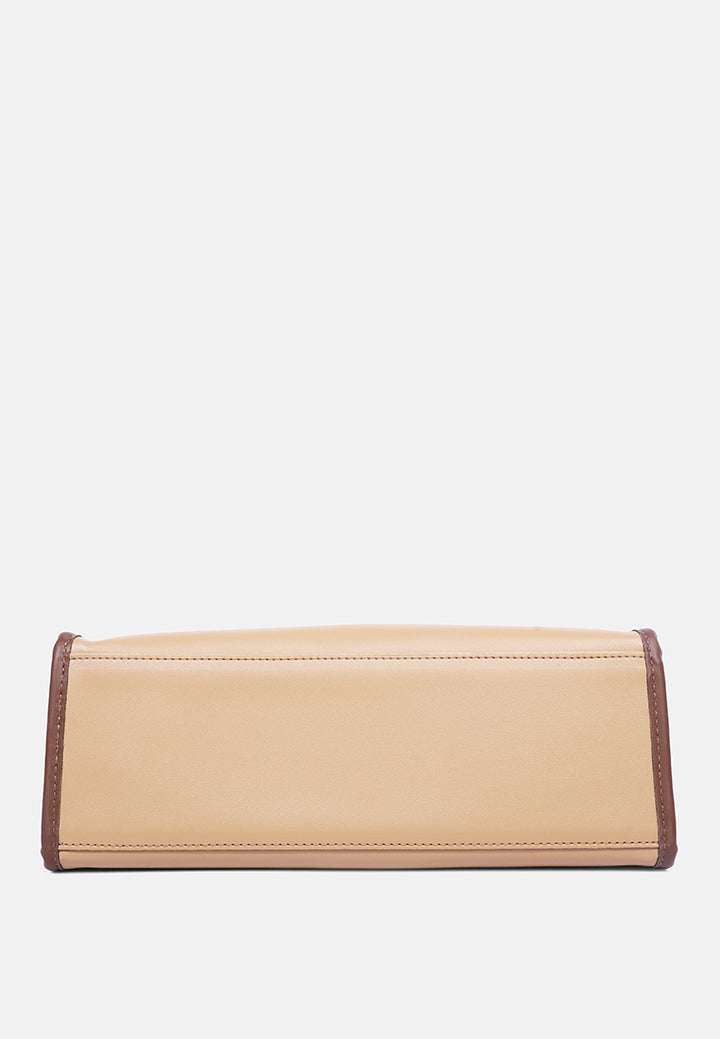 wavy patch color block tote bag#color_camel