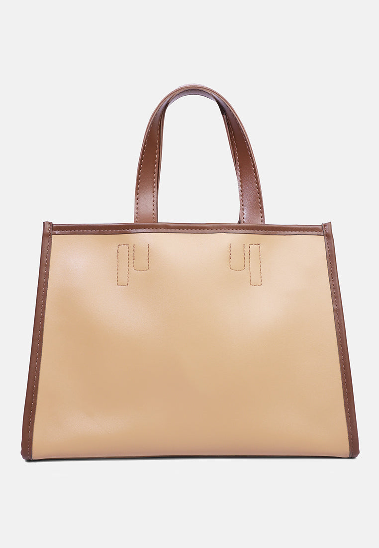 wavy patch color block tote bag#color_camel