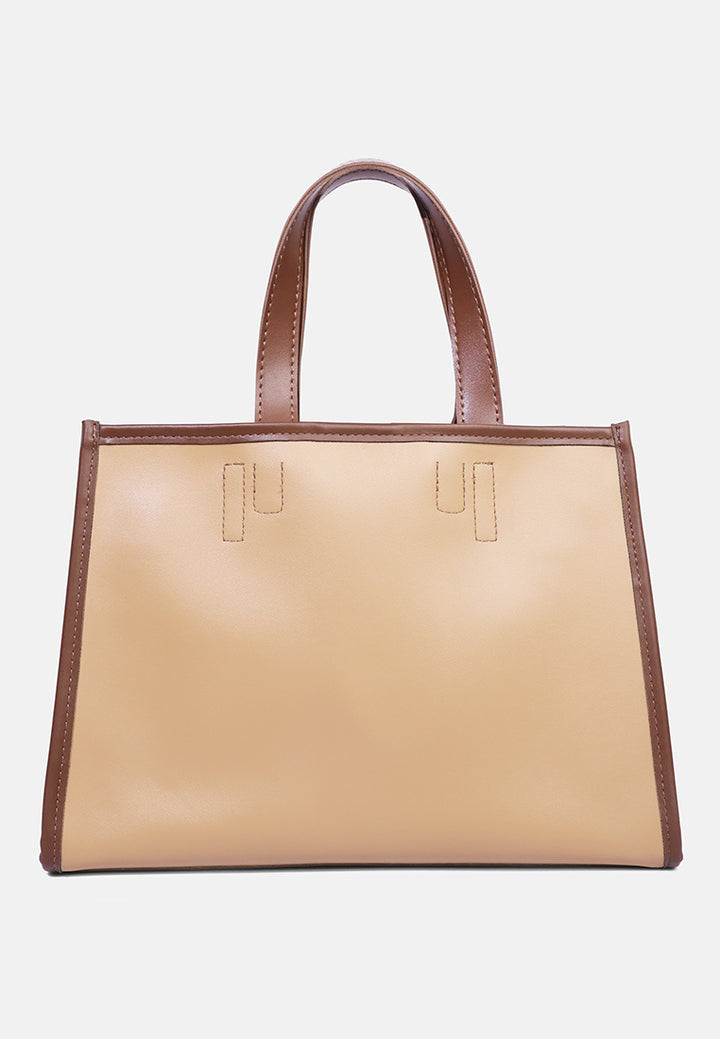 wavy patch color block tote bag#color_camel