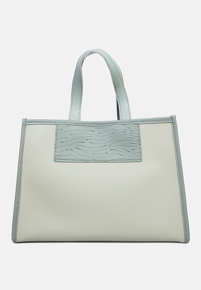 wavy patch color block tote bag#color_mint-green