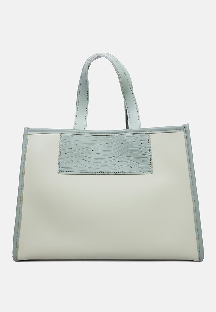 wavy patch color block tote bag#color_mint-green