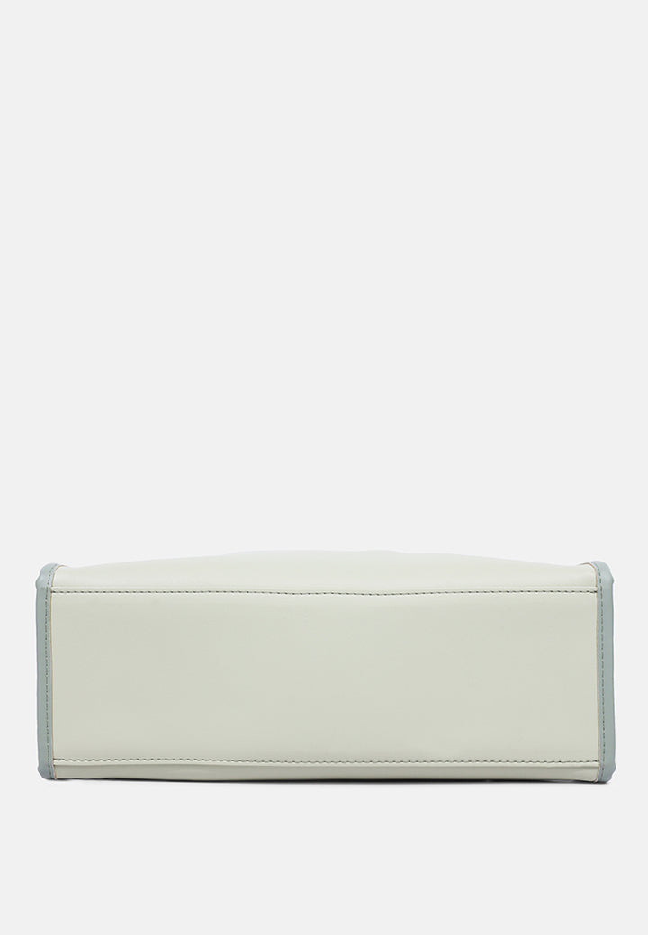 wavy patch color block tote bag#color_mint-green