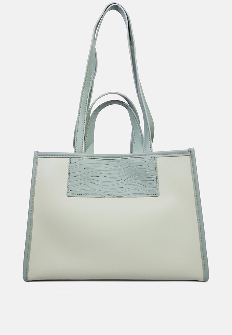 wavy patch color block tote bag#color_mint-green
