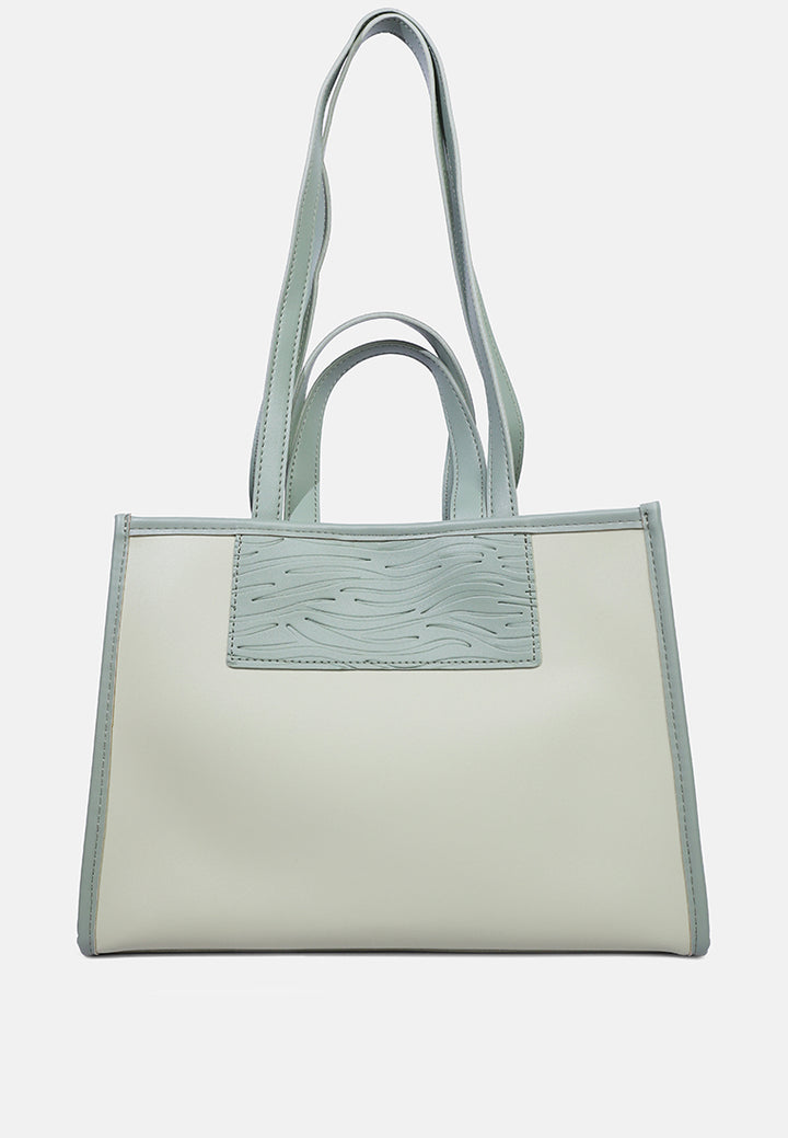 wavy patch color block tote bag#color_mint-green