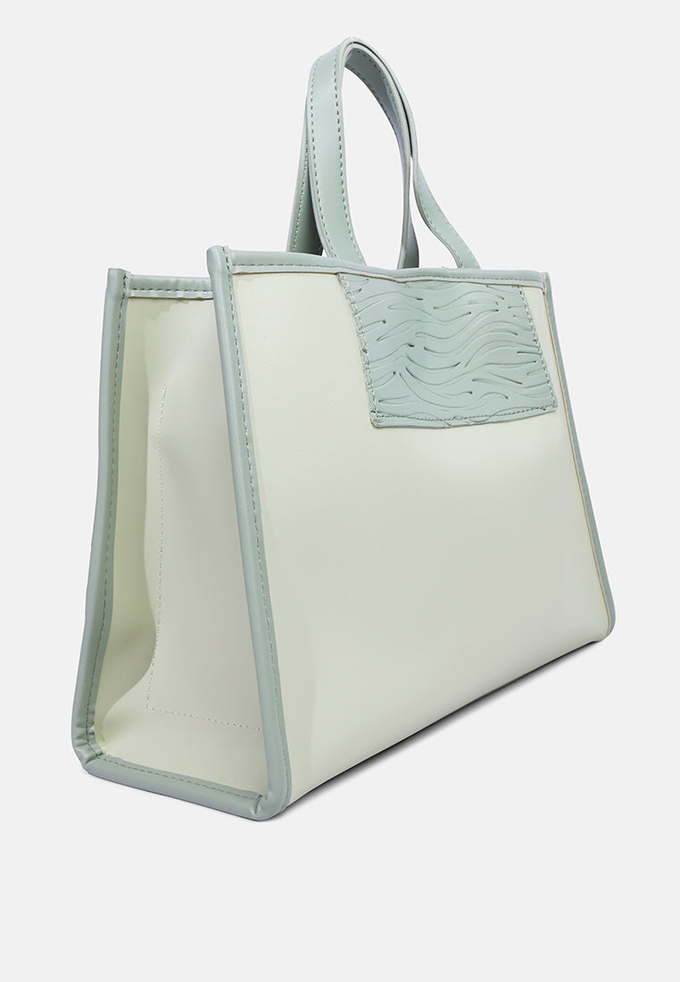 wavy patch color block tote bag#color_mint-green