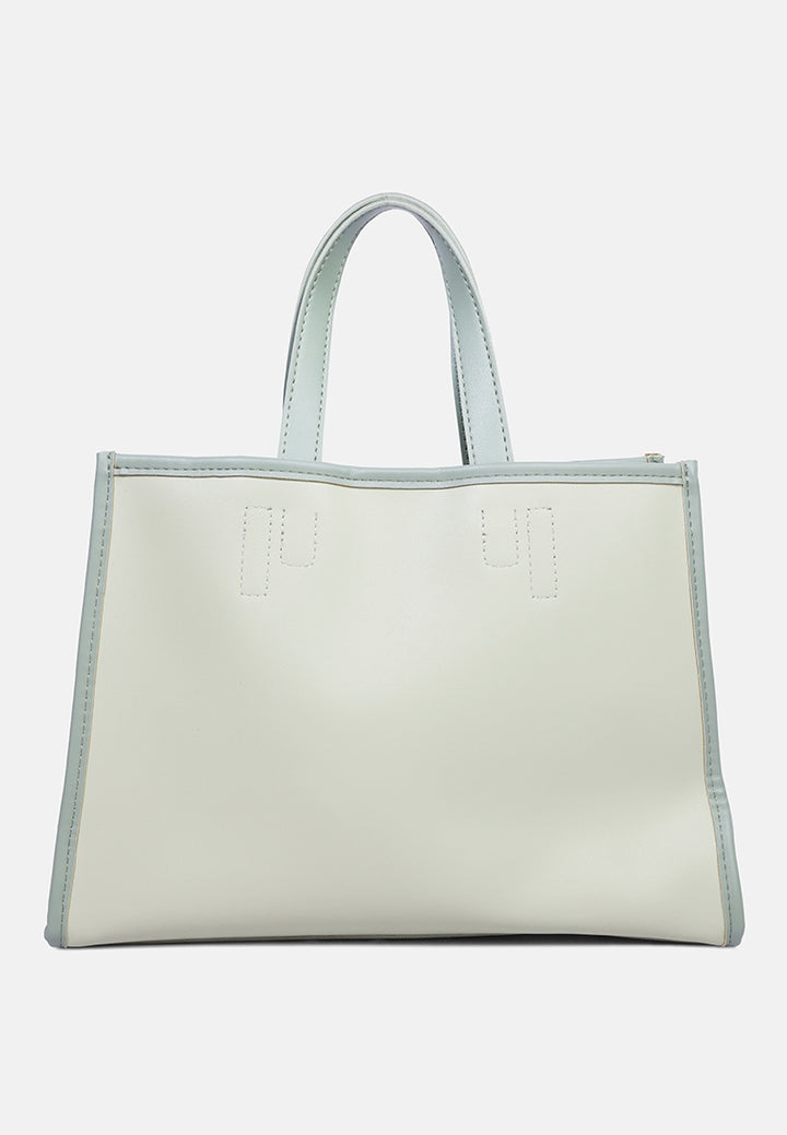 wavy patch color block tote bag#color_mint-green