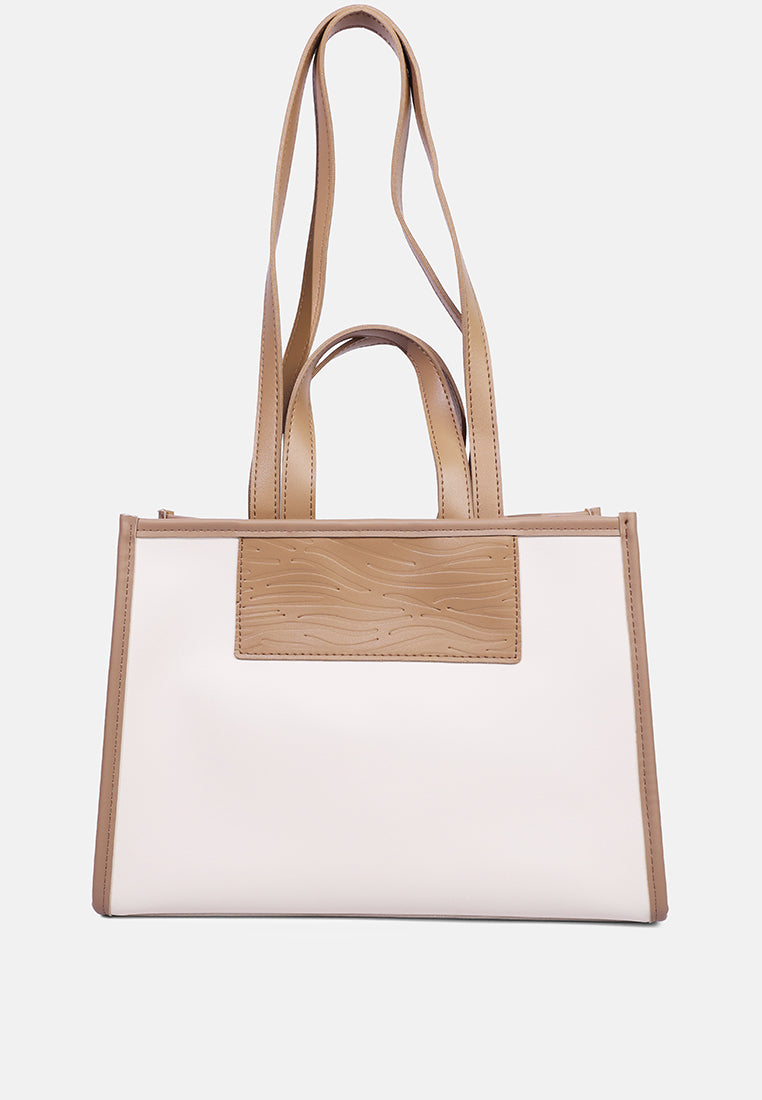 wavy patch color block tote bag#color_off-white