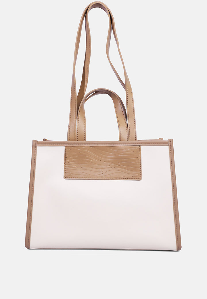 wavy patch color block tote bag#color_off-white