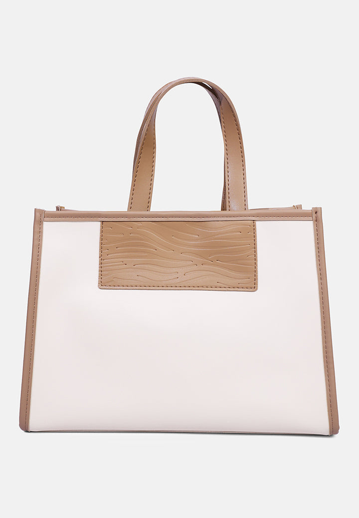 wavy patch color block tote bag#color_off-white