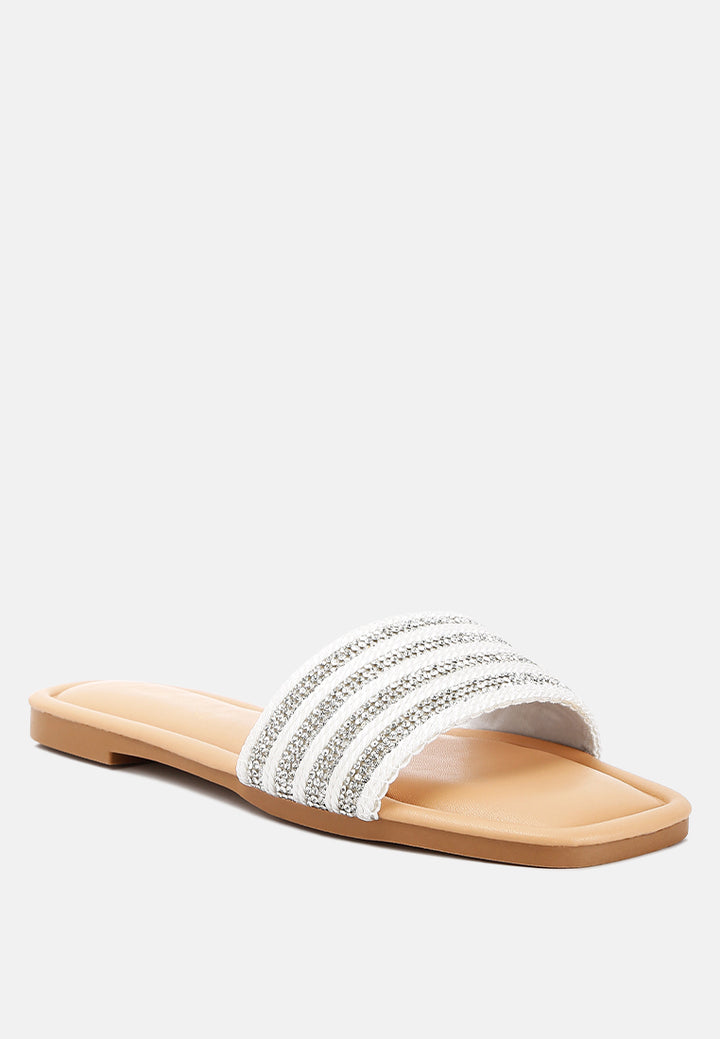 white rope n dimanate slip-on flats by ruw#color_white