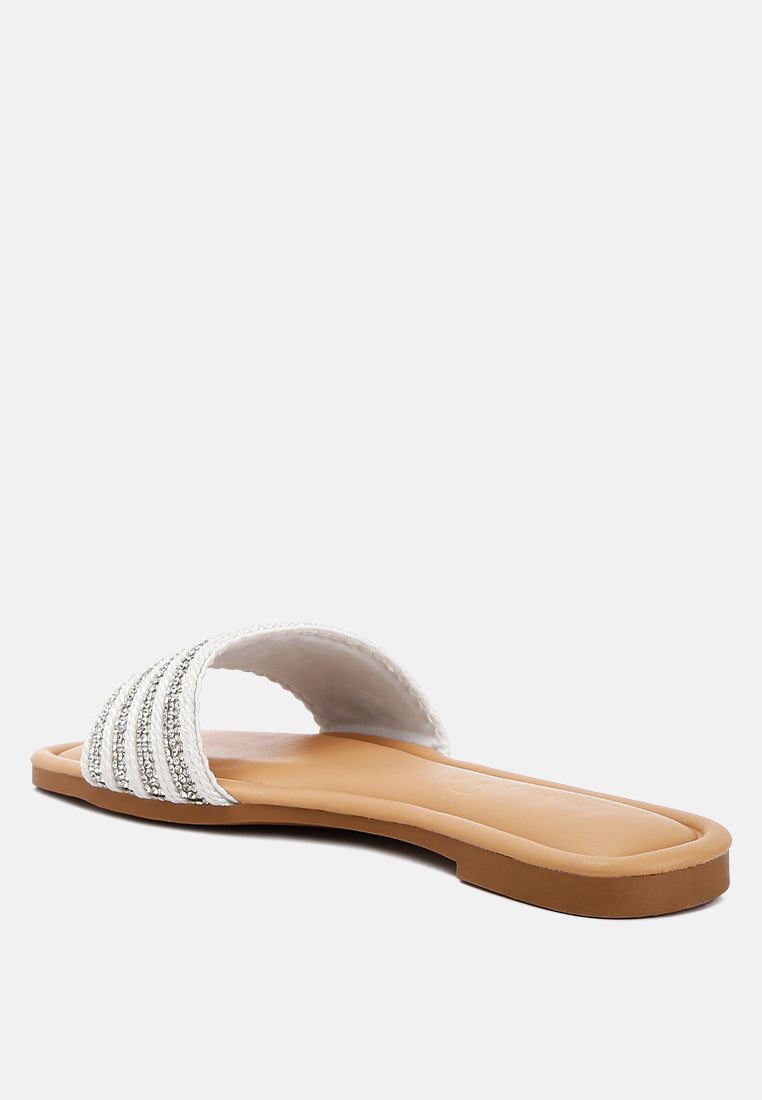 white rope n dimanate slip-on flats by ruw#color_white