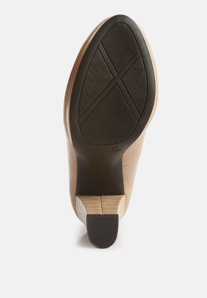 whitley croc texture high block heel pumps#color_beige