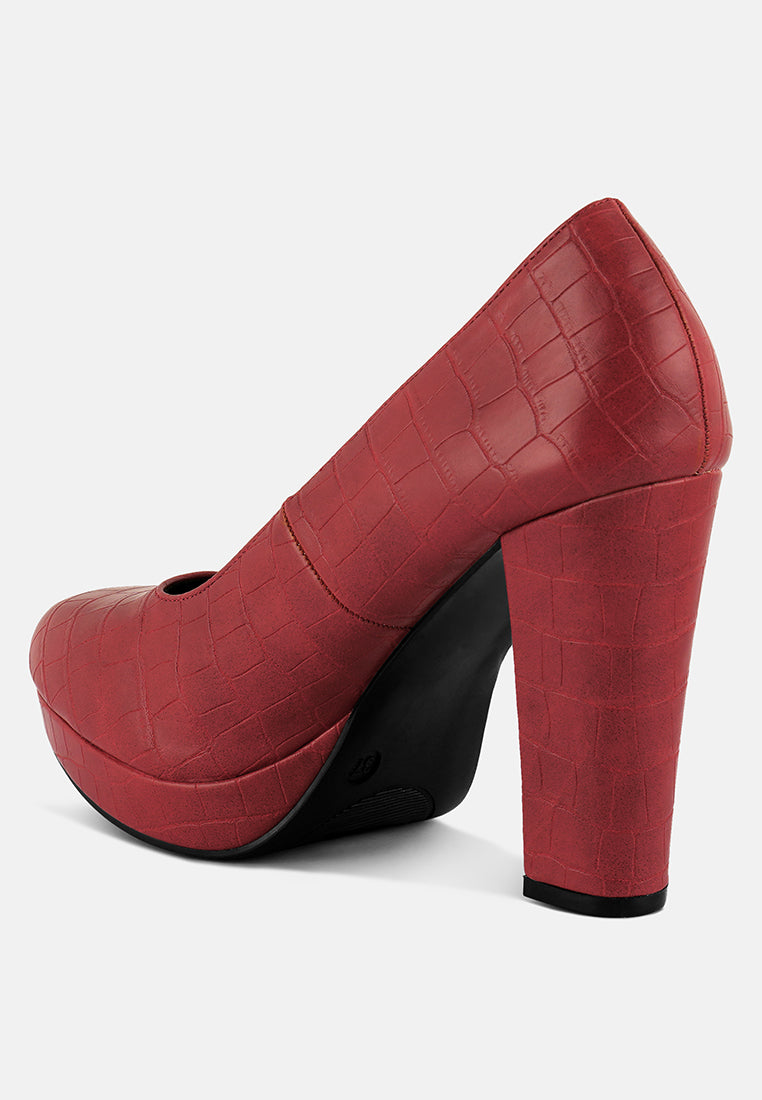 whitley croc texture high block heel pumps by ruw#color_red