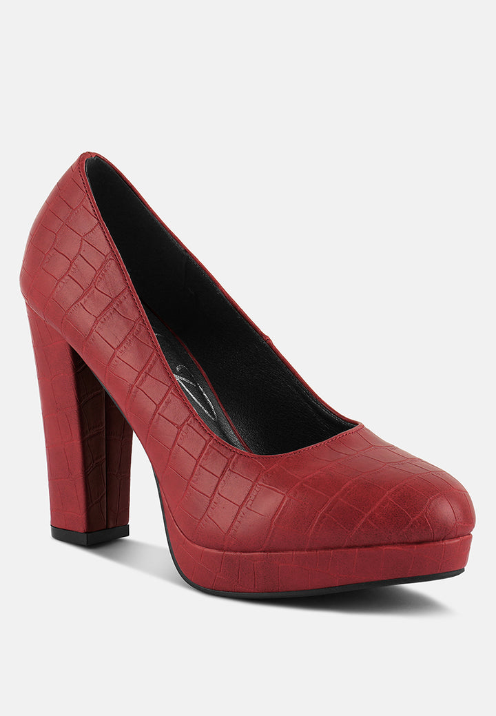 whitley croc texture high block heel pumps by ruw#color_red