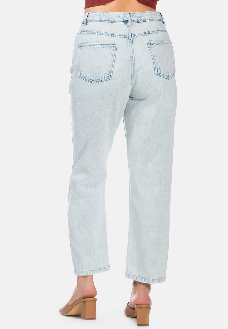 wide fit washed ripped jeans pants#color_light-blue